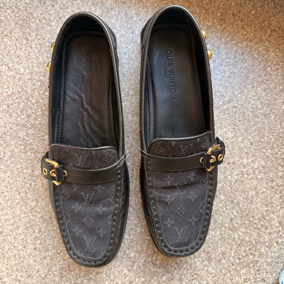 Louis Vuitton Monogram Black Loafers with Gold Accents - Picture 3 of 16